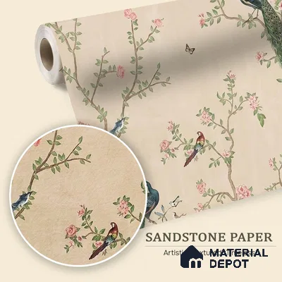 Bagiya, Peacock Chinoiserie in Indian Style, Clay Beige, Customised Sandstone Wallpaper