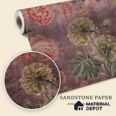 Big Floral Sandstone Wallpaper for Rooms Blossoms in Twilight