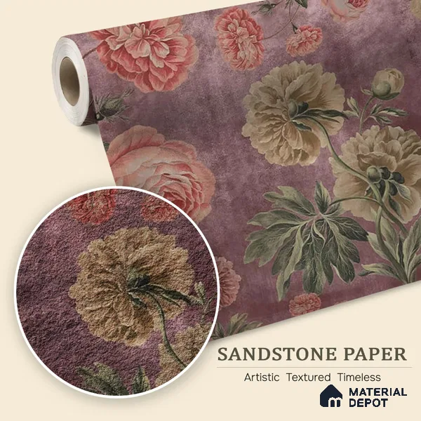 Big Floral Sandstone Wallpaper for Rooms Blossoms in Twilight