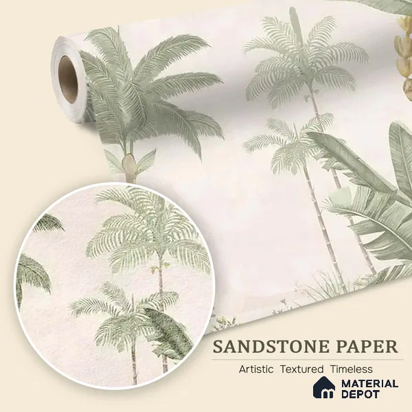 Jungle Village, Sandstone Tropical Wallpaper | Customised Size Wallpaper