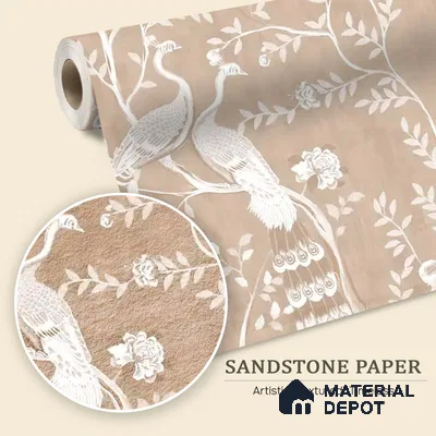 Morni, Peacock Chinoiserie Sandstone Wallpaper, Clay Beige Customised Wallpaper