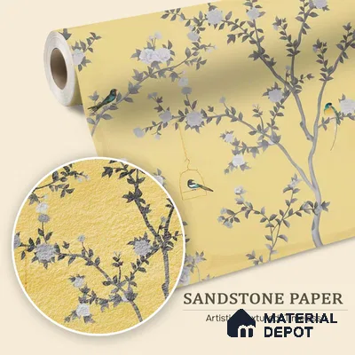Aura in the Garden, Yellow Chinoiserie Sandstone Wallpaper