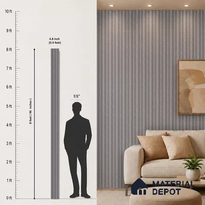 Silver Grey Cement Look PN 03366 8 ft x 4.8 inch Charcoal Panel - 11 mm | Suitable for Feature Wall, TV Unit & Living Room | Width is Subjected to 5% Variation