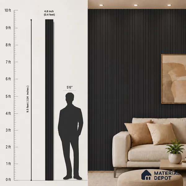 Graphite Black Plain Colour Look PN 03396 9.5 ft x 4.8 inch Charcoal Panel - 11 mm | Suitable for Feature Wall, TV Unit & Living Room | Width is Subjected to 5% Variation