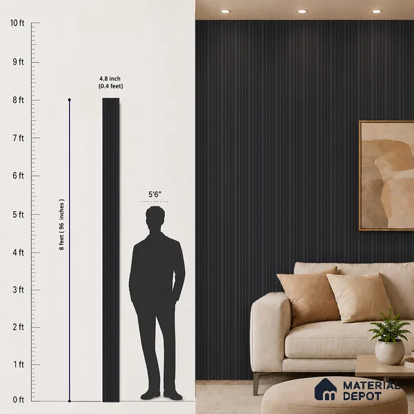 Graphite Black Plain Colour Look PN 05654 8 ft x 4.8 inch Charcoal Panel - 11 mm | Suitable for Feature Wall, TV Unit & Living Room | Width is Subjected to 5% Variation
