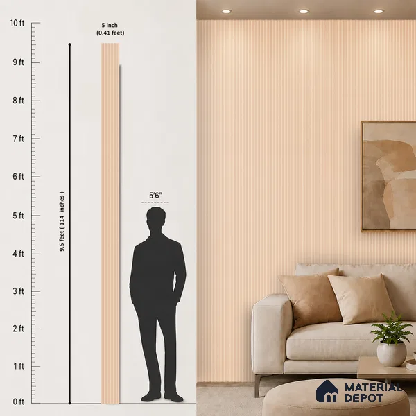 Warm Beige Plain Colour Look PN 07075 9.5 ft x 4.9 inch Charcoal Panel - 10 mm | Suitable for Feature Wall, TV Unit & Living Room | Width is Subjected to 5% Variation