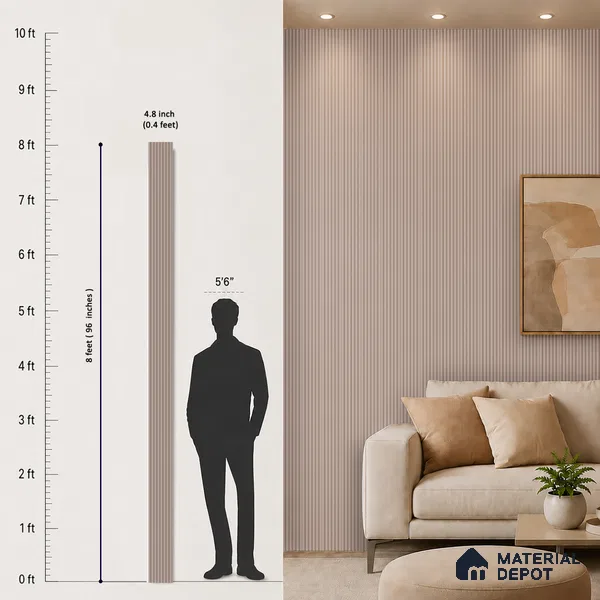 Cloud Grey Plain Colour Look PN 07481 8 ft x 4.8 inch PVC Panel - 10 mm | Suitable for Living Room, Bedroom & Office | Width is Subjected to 5% Variation