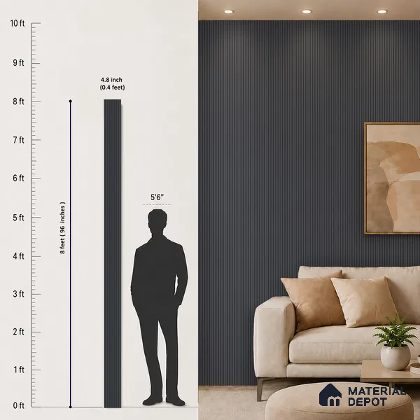 Graphite Grey Plain Colour Look PN 07482 8 ft x 4.8 inch PVC Panel - 10 mm | Suitable for Living Room, Bedroom & Office | Width is Subjected to 5% Variation