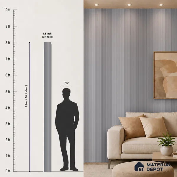 Mist Grey Plain Colour Look PN 07483 8 ft x 4.8 inch PVC Panel - 10 mm | Suitable for Living Room, Bedroom & Office | Width is Subjected to 5% Variation