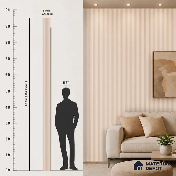 Cappuccino Beige Fabric Look PN 07601 9.5 ft x 4.9 inch Charcoal Panel - 12 mm | Suitable for Feature Wall, TV Unit & Living Room | Width is Subjected to 5% Variation
