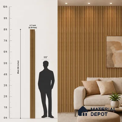 Brown Wooden Louver PN 05270 8 ft x 4.7 inch Charcoal Panel - 12 mm | Suitable for Feature Wall, TV Unit & Living Room | Width is Subjected to 5% Variation
