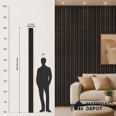 Black Wooden Louver PN 05271 8 ft x 4.7 inch Charcoal Panel - 12 mm | Suitable for Feature Wall, TV Unit & Living Room | Width is Subjected to 5% Variation