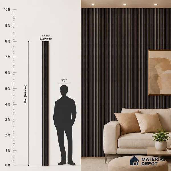 Black Wooden Louver PN 05271 8 ft x 4.7 inch Charcoal Panel - 12 mm | Suitable for Feature Wall, TV Unit & Living Room | Width is Subjected to 5% Variation