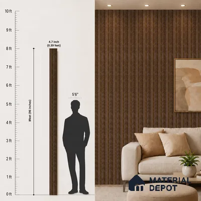 Brown Wooden Louver PN 05272 8 ft x 4.7 inch Charcoal Panel - 12 mm | Suitable for Feature Wall, TV Unit & Living Room | Width is Subjected to 5% Variation