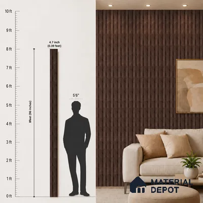 Brown Wooden Louver PN 05273 8 ft x 4.7 inch Charcoal Panel - 12 mm | Suitable for Feature Wall, TV Unit & Living Room | Width is Subjected to 5% Variation