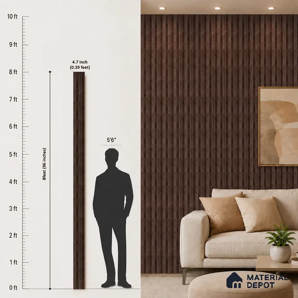 Brown Wooden Louver PN 05273 8 ft x 4.7 inch Charcoal Panel - 12 mm | Suitable for Feature Wall, TV Unit & Living Room | Width is Subjected to 5% Variation