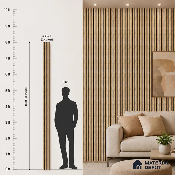 Brown Wooden Louver PN 05277 8 ft x 4.9 inch Charcoal Panel - 11 mm | Suitable for Feature Wall, TV Unit & Living Room | Width is Subjected to 5% Variation