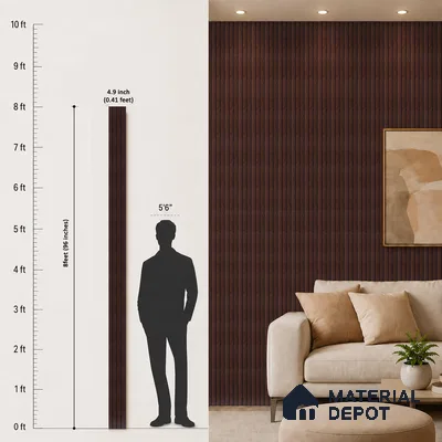 Brown Wooden Louver PN 05278 8 ft x 4.9 inch Charcoal Panel - 11 mm | Suitable for Feature Wall, TV Unit & Living Room | Width is Subjected to 5% Variation