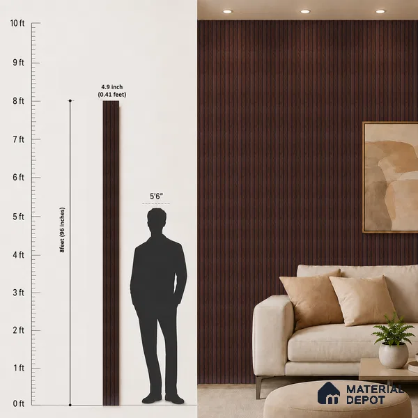 Brown Wooden Louver PN 05278 8 ft x 4.9 inch Charcoal Panel - 11 mm | Suitable for Feature Wall, TV Unit & Living Room | Width is Subjected to 5% Variation