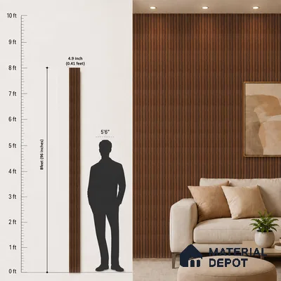 Brown Wooden Louver PN 05279 8 ft x 4.9 inch Charcoal Panel - 11 mm | Suitable for Feature Wall, TV Unit & Living Room | Width is Subjected to 5% Variation