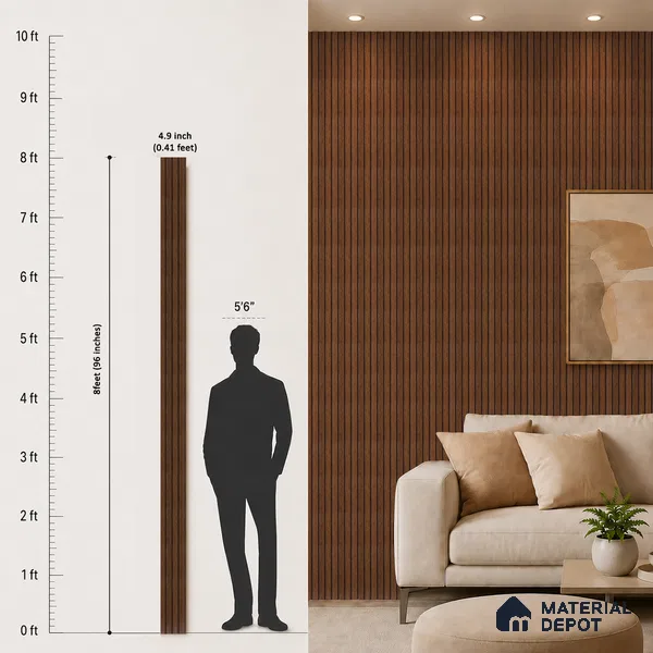Brown Wooden Louver PN 05279 8 ft x 4.9 inch Charcoal Panel - 11 mm | Suitable for Feature Wall, TV Unit & Living Room | Width is Subjected to 5% Variation