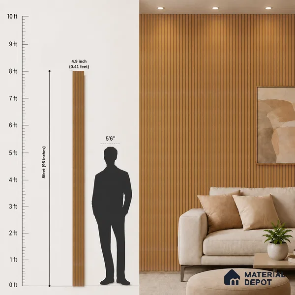 Brown Wooden Louver PN 05282 8 ft x 4.9 inch Charcoal Panel - 11 mm | Suitable for Feature Wall, TV Unit & Living Room | Width is Subjected to 5% Variation