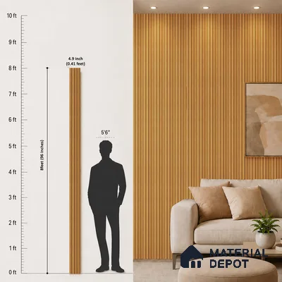 Brown Wooden Louver PN 05284 8 ft x 4.9 inch Charcoal Panel - 11 mm | Suitable for Feature Wall, TV Unit & Living Room | Width is Subjected to 5% Variation