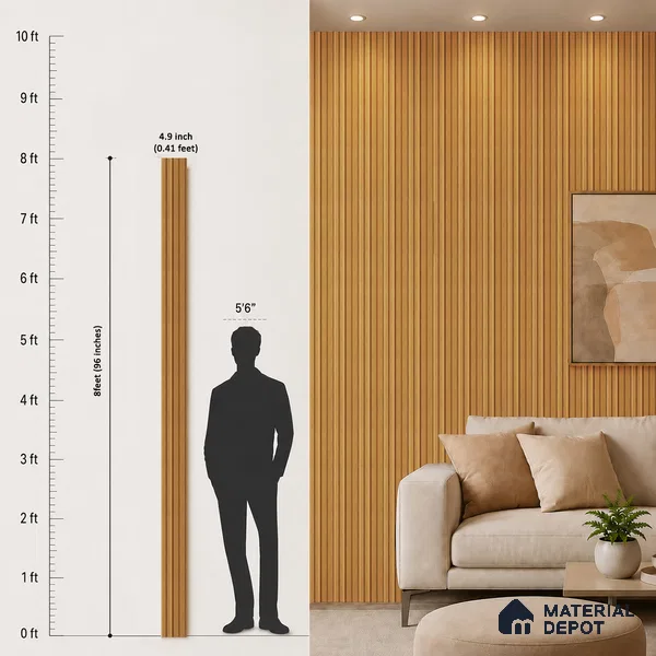 Brown Wooden Louver PN 05284 8 ft x 4.9 inch Charcoal Panel - 11 mm | Suitable for Feature Wall, TV Unit & Living Room | Width is Subjected to 5% Variation