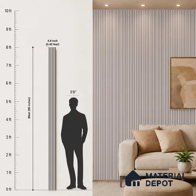 Cream Plain Colour Louver PN 05287 8 ft x 4.8 inch Charcoal Panel - 12 mm | Suitable for Feature Wall, TV Unit & Living Room | Width is Subjected to 5% Variation