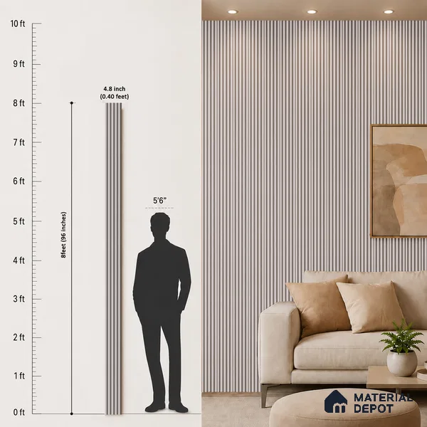 Cream Plain Colour Louver PN 05287 8 ft x 4.8 inch Charcoal Panel - 12 mm | Suitable for Feature Wall, TV Unit & Living Room | Width is Subjected to 5% Variation