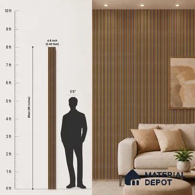 Brown Wooden Louver PN 05293 8 ft x 4.8 inch Charcoal Panel - 12 mm | Suitable for Feature Wall, TV Unit & Living Room | Width is Subjected to 5% Variation