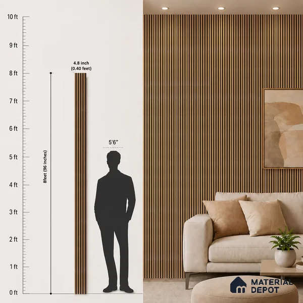 Brown Wooden Louver PN 05293 8 ft x 4.8 inch Charcoal Panel - 12 mm | Suitable for Feature Wall, TV Unit & Living Room | Width is Subjected to 5% Variation