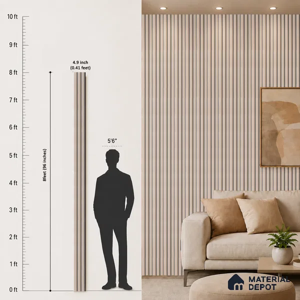 Beige Plain Colour Louver PN 05301 8 ft x 4.9 inch Charcoal Panel - 12 mm | Suitable for Feature Wall, TV Unit & Living Room | Width is Subjected to 5% Variation
