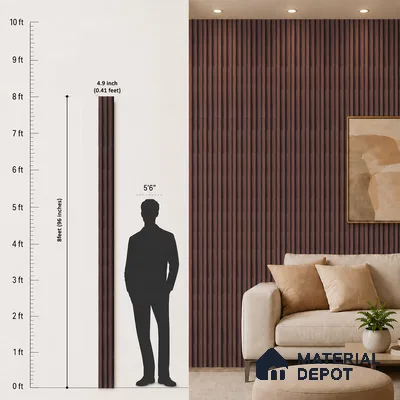 Brown Wooden Louver PN 05303 8 ft x 4.9 inch Charcoal Panel - 12 mm | Suitable for Feature Wall, TV Unit & Living Room | Width is Subjected to 5% Variation