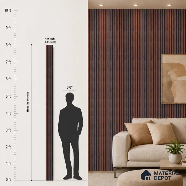 Brown Wooden Louver PN 05303 8 ft x 4.9 inch Charcoal Panel - 12 mm | Suitable for Feature Wall, TV Unit & Living Room | Width is Subjected to 5% Variation