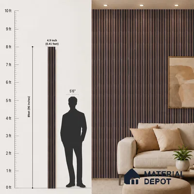 Brown Wooden Louver PN 05304 8 ft x 4.9 inch Charcoal Panel - 12 mm | Suitable for Feature Wall, TV Unit & Living Room | Width is Subjected to 5% Variation