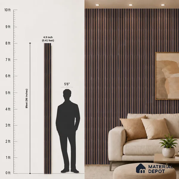 Brown Wooden Louver PN 05304 8 ft x 4.9 inch Charcoal Panel - 12 mm | Suitable for Feature Wall, TV Unit & Living Room | Width is Subjected to 5% Variation