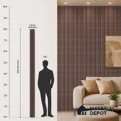 Brown Stone Louver PN 05306 8 ft x 4.8 inch Charcoal Panel - 12 mm | Suitable for Feature Wall, TV Unit & Living Room | Width is Subjected to 5% Variation