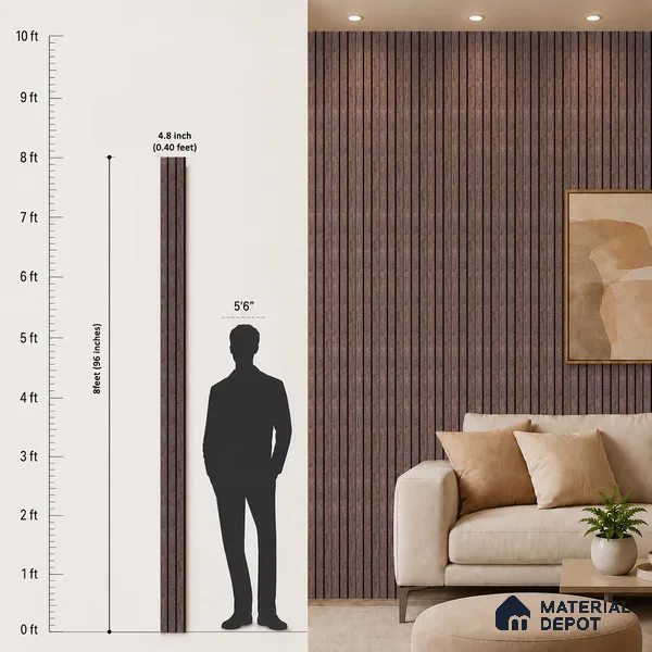 Brown Stone Louver PN 05306 8 ft x 4.8 inch Charcoal Panel - 12 mm | Suitable for Feature Wall, TV Unit & Living Room | Width is Subjected to 5% Variation