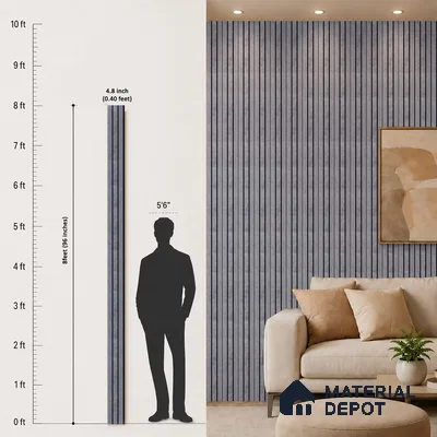 Grey Stone Louver PN 05307 8 ft x 4.8 inch Charcoal Panel - 12 mm | Suitable for Feature Wall, TV Unit & Living Room | Width is Subjected to 5% Variation