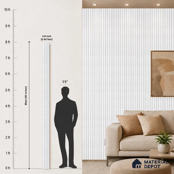 White Plain Colour Louver PN 05310 8 ft x 4.8 inch Charcoal Panel - 12 mm | Suitable for Feature Wall, TV Unit & Living Room | Width is Subjected to 5% Variation