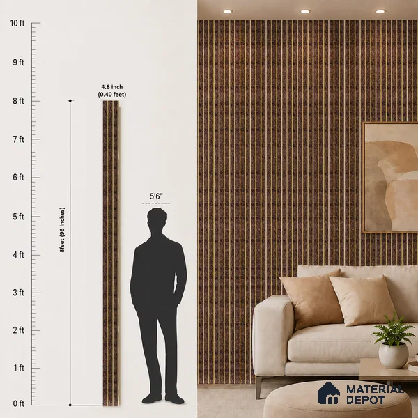 Brown Wooden Louver PN 05311 8 ft x 4.8 inch Charcoal Panel - 12 mm | Suitable for Feature Wall, TV Unit & Living Room | Width is Subjected to 5% Variation