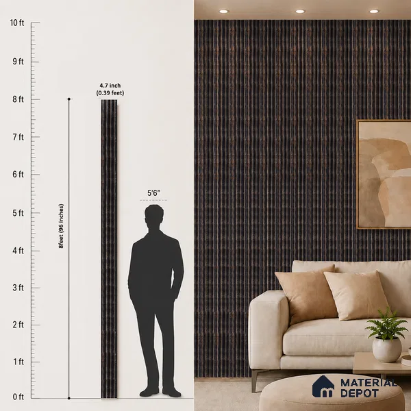 Wenge Marble Louver PN 05313 8 ft x 4.7 inch Charcoal Panel - 12 mm | Suitable for Feature Wall, TV Unit & Living Room | Width is Subjected to 5% Variation