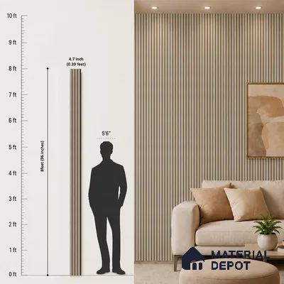Beige Plain Colour Louver PN 05315 8 ft x 4.7 inch Charcoal Panel - 12 mm | Suitable for Feature Wall, TV Unit & Living Room | Width is Subjected to 5% Variation