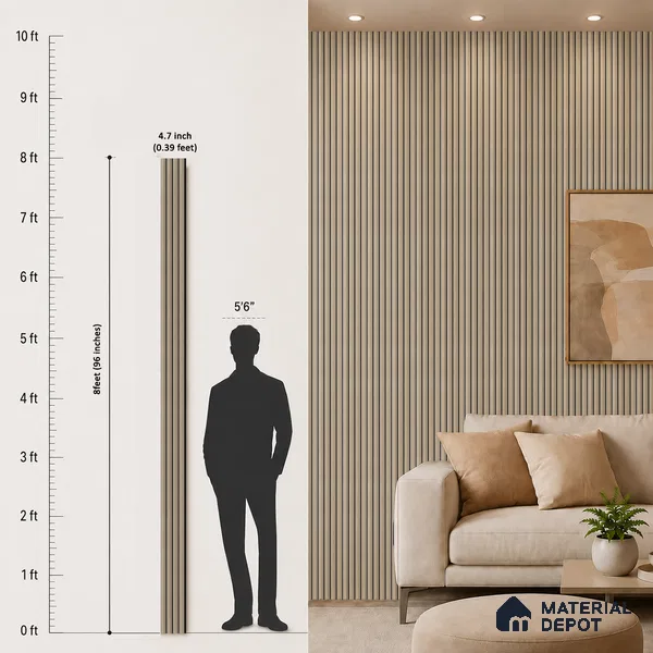 Beige Plain Colour Louver PN 05315 8 ft x 4.7 inch Charcoal Panel - 12 mm | Suitable for Feature Wall, TV Unit & Living Room | Width is Subjected to 5% Variation