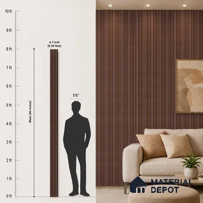 Brown Wooden Louver PN 05317 8 ft x 4.7 inch Charcoal Panel - 12 mm | Suitable for Feature Wall, TV Unit & Living Room | Width is Subjected to 5% Variation