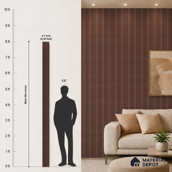Brown Wooden Louver PN 05317 8 ft x 4.7 inch Charcoal Panel - 12 mm | Suitable for Feature Wall, TV Unit & Living Room | Width is Subjected to 5% Variation