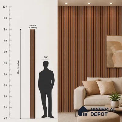 Brown Wooden Louver PN 05318 8 ft x 4.7 inch Charcoal Panel - 12 mm | Suitable for Feature Wall, TV Unit & Living Room | Width is Subjected to 5% Variation
