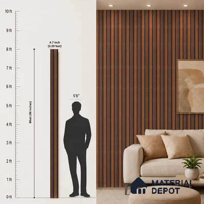 Brown Wooden Louver PN 05319 8 ft x 4.7 inch Charcoal Panel - 12 mm | Suitable for Feature Wall, TV Unit & Living Room | Width is Subjected to 5% Variation
