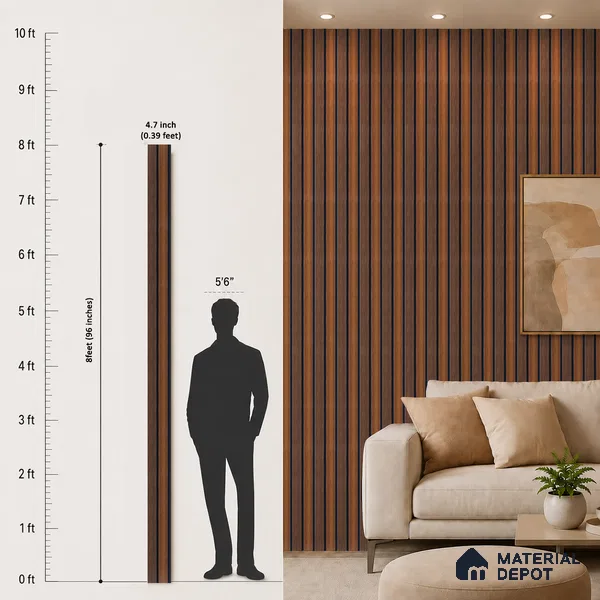 Brown Wooden Louver PN 05319 8 ft x 4.7 inch Charcoal Panel - 12 mm | Suitable for Feature Wall, TV Unit & Living Room | Width is Subjected to 5% Variation
